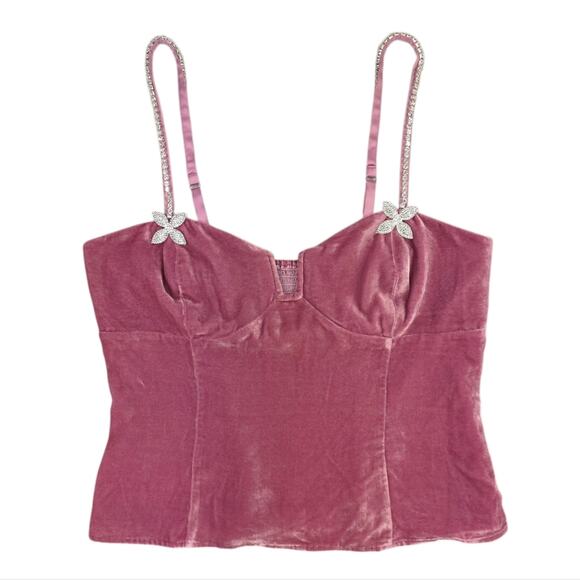 Reformation Desiree Velvet Top Rhinestone Strap in Sugar Plum - Picture 3 of 12